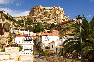 Casco Antiguo, Santa Cruz quarter and Santa Barbara castle in background, Alicante, Valencia province, Spain, Europe