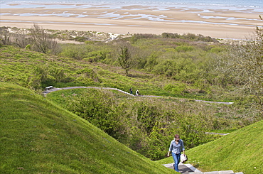 Omaha Beach, site of D-day landings during the Second World War seen from the American cemetery, Colleville-sur-Mer, Calvados, Normandy, France, Europe

