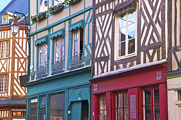 Typical half timbered Norman houses, Honfleur, Calvados, Normandy, France, Europe