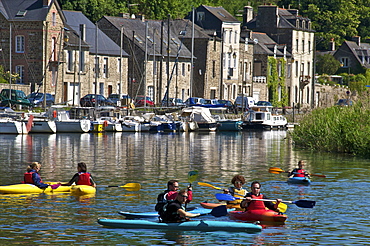 Canoe kayaks on River Rance, Dinan, Brittany, France, Europe