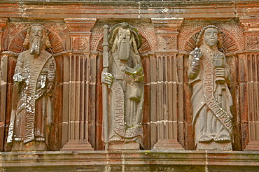 Detail of porch dating from the 15th century of Apostles, La Martyre, Finistere, Brittany, France, Europe