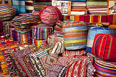 Typical cushions in street shop, Marrakech, Morocco, North Africa, Africa 