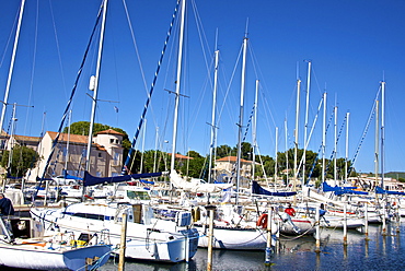 Marina and sail boats, Bouzigues, Thau basin, Herault, Languedoc, France, Europe