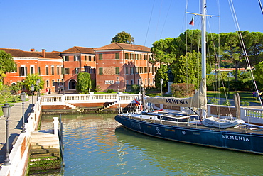 Armenian Monastery, San Lazzaro degli Armeni, and Armenian sail boat, Venice, UNESCO World Heritage Site, Veneto, Italy, Europe