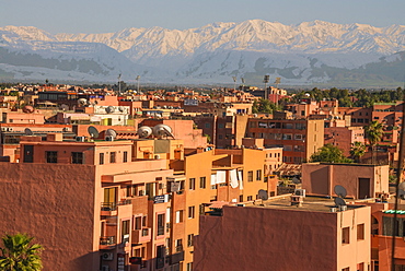 Marrakech panorama, with Atlas Mountains in the backgroud, Marrakesh, Morocco, North Africa, Africa