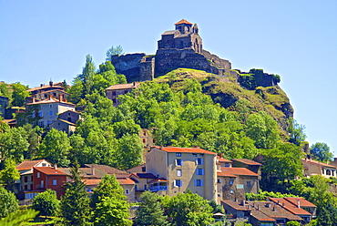 Medieval castle dating from the 15th century, and church of St. Madeleine, Saint Ilpize village, Haute Loire, France, Europe