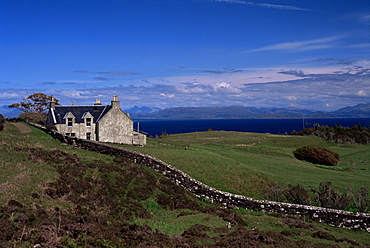 House from Grulins path, Galmisdale, Isle of Eigg, Inner Hebrides, Scotland, United Kingdom, Europe