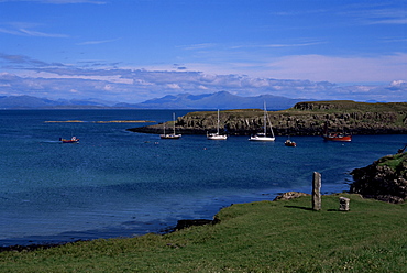 View from the harbour, Isle of Eigg, Inner Hebrides, Scotland, United Kingdom, Europe