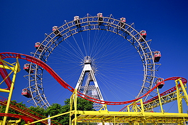 Big wheel with roller coaster, Prater, Vienna, Austria, Europe