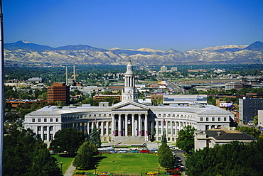 The Civic Center and Rockies beyond, Denver, Colorado, USA