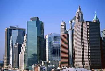 Manhattan skyline from Brooklyn Bridge, New York City, New York, United States of America (U.S.A.), North America