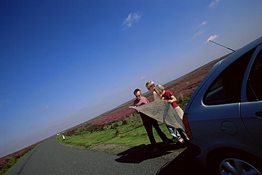 Motorists looking at the map, North Yorkshire Moors, Yorkshire, England, United Kingdom, Europe