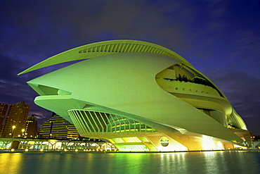 Palace of Arts at night, City of Arts and Sciences, Valencia, Spain, Europe