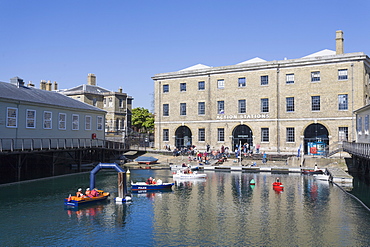 Mast Pond and Action Stations, Portsmouth Historic Dockyard, Portsmouth, Hampshire, England, United Kingdom, Europe