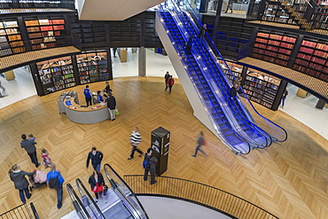 Interior of new Library of Birmingham, Centenary Square, Birmingham, West Midlands, England, United Kingdom, Europe