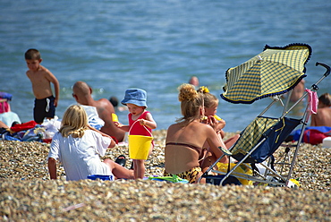 Family on the beach, Southsea, Hampshire, England, United Kingdom, Europe