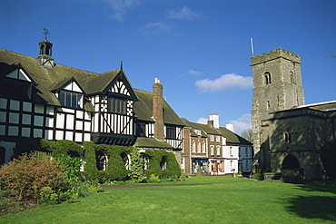 Guildhall and church, Much Wenlock, Shropshire, England, United Kingdom, Europe