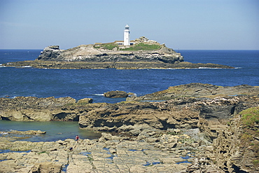 Lighthouse, Godrevy Point, Cornwall, England, United Kingdom, Europe