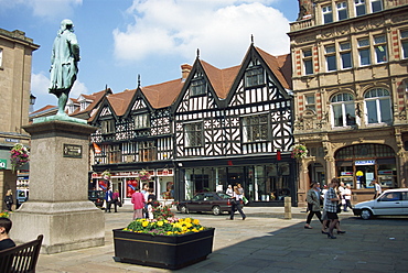 The Square and High Street with statue of Clive, Shrewsbury, Shropshire, England, United Kingdom, Europe