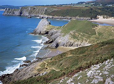 Pobbles Beach from the Pennard Cliffs, Gower, Wales, United Kingdom, Europe