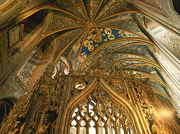 Close-up of the ceiling in the interior of the cathedral at Albi, Midi-Pyrenees, France, Europe