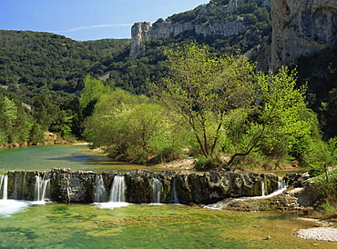 Landscape of the River Ibe near Vallon Pont de l'Arc in Ardeche, Rhone-Alpes, French Alps, France, Europe