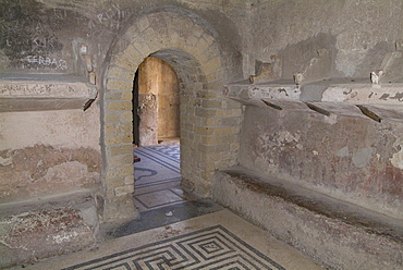 Interior and mosaic at Herculaneum, a large Roman town destroyed in 79AD by a volcanic eruption from Mount Vesuvius, UNESCO World Heritage Site, near Naples, Campania, Italy, Europe