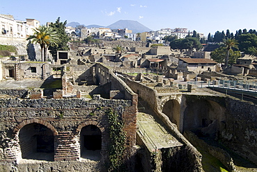 The ruins of Herculaneum, a large Roman town destroyed in 79AD by a volcanic eruption from Mount Vesuvius, UNESCO World Heritage Site, near Naples, Campania, Italy, Europe