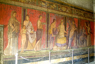 Fresco at the Villa dei Misteri, Pompeii, a large Roman town destroyed in 79AD by a volcanic eruption from Mount Vesuvius, UNESCO World Heritage Site, near Naples, Campania, Italy, Europe