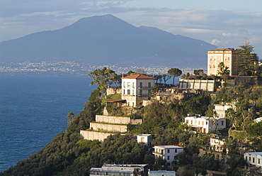 Mount Vesuvius view and Vico Equense, near Naples, Campania, Italy, Mediterranean, Europe