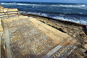 Mosaic at the Seaward Bath, Roman site of Sabratha, UNESCO World Heritage Site, Libya, North Africa, Africa