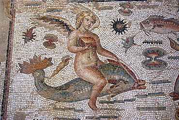 Part of Amphitrite mosaic, House of Amphitrite, Roman ruin of Bulla Regia, Tunisia, North Africa, Africa