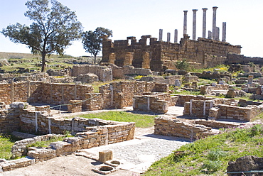 Remains of villas lying below the Capitolium, Roman ruins of Thuburbo Majus, Tunisia, North Africa, Africa