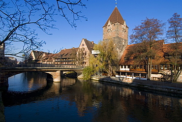 Heilig Geist Spital and riverbank, Nuremberg, Bavaria, Germany, Europe