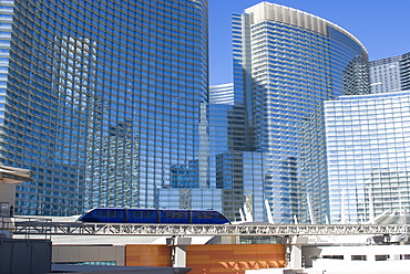 Monorail going through City Center, Las Vegas, Nevada, United States of America, North America