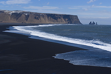 Black volcanic sand beach, Dyrholaey, near Vik, Iceland, Polar Regions