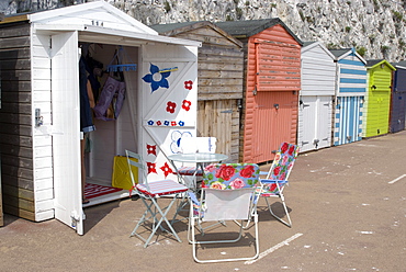 Beach huts, Stone Bay, Broadstairs, Kent, England, United Kingdom, Europe