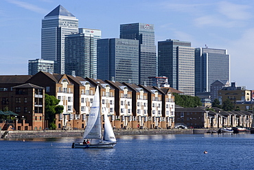 View of Canary Wharf from Greenland Dock, London, England, United Kingdom, Europe