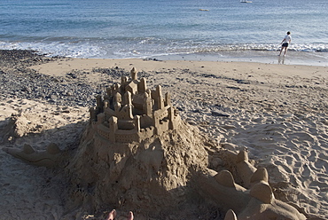 Sandcastle on the beach at Playa Blanca, Lanzarote, Canary Islands, Spain, Atlantic, Europe