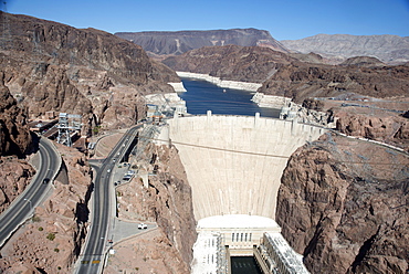 View of Hoover Dam from the new Mike O'Callaghan-Pat Tillman Memorial Bridge, Arizona, United States of America, North America