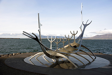 Sculpture of the Sun Voyager, the harbour, Reykjavik, Iceland, Polar Regions