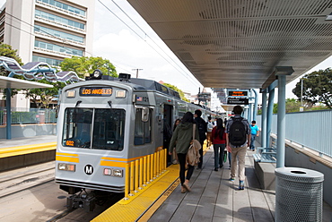 Exposition Park station Metro train, part of Los Angeles's new public transport system, Los Angeles, California, United States of America, North America