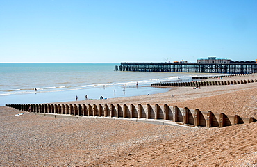 The beach and pier at Hastings, East Sussex, England, United Kingdom, Europe