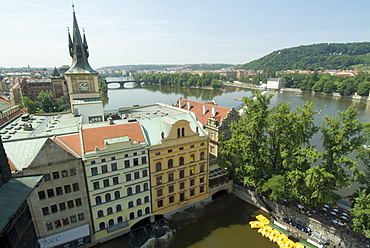 View from Charles Bridge overlooking Prague and Vltava River, Czech Republic, Europe