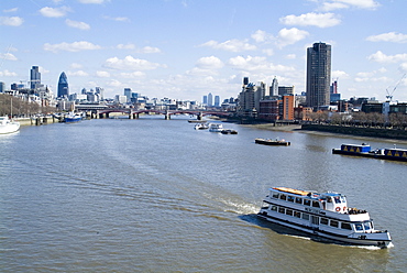 View over the Thames including the Swiss Re building (the Gherkin), London, England, United Kingdom, Europe