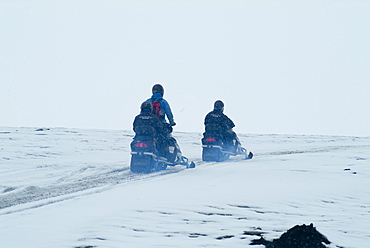 Skidooing on Langjokull glacier, Iceland, Polar Regions