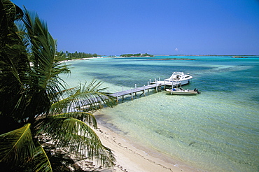 Beach and jetty, near Georgetown, Exuma, Bahamas, West Indies, Central America