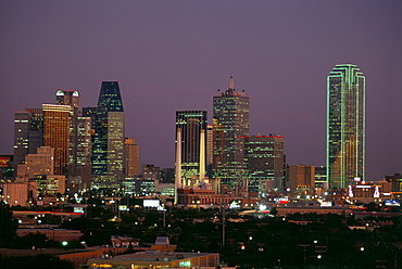 City at night, Dallas, Texas, United States of America, North America