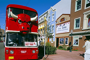 Red double decker bus, Chicago, Illinois, United States of America, North America