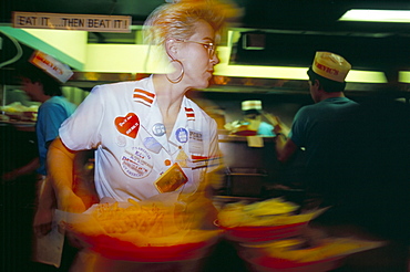 Fast service in fast food restaurant, Chicago, Illinois, United States of America, North America